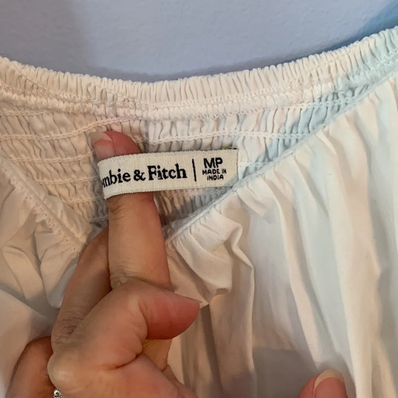 Abercrombie & Fitch size medium petite white puff sleeve babydoll mini dress - Picture 7 of 9